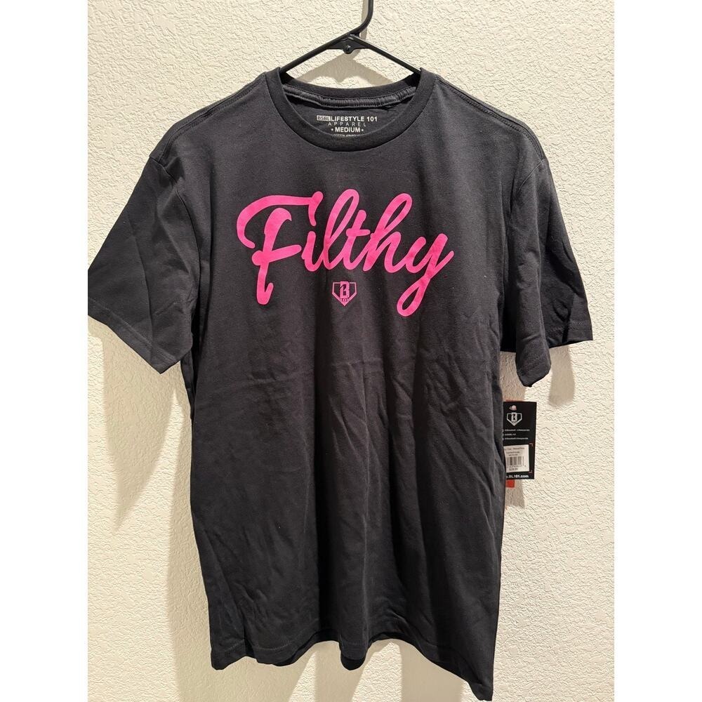 NWT Baseball Life 101 Filthy Tee in Black/Pink XL‎